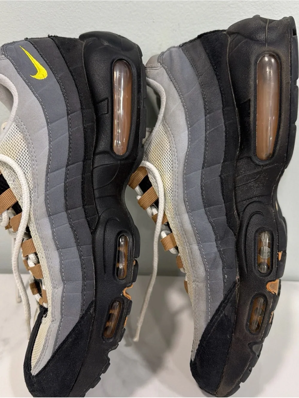 Nike Men's Black Gray Tan Air Max Sneakers with Yellow Logo